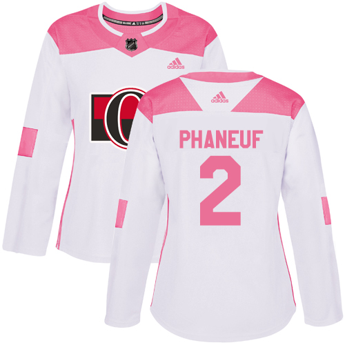 Adidas Senators #2 Dion Phaneuf White/Pink Authentic Fashion Women's Stitched NHL Jersey - Click Image to Close
